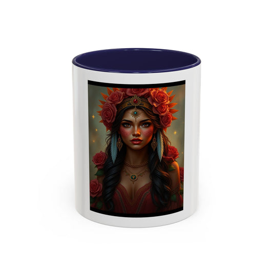 Floral Goddess Accent Coffee Mug — Boho Floral Portrait 11/15oz