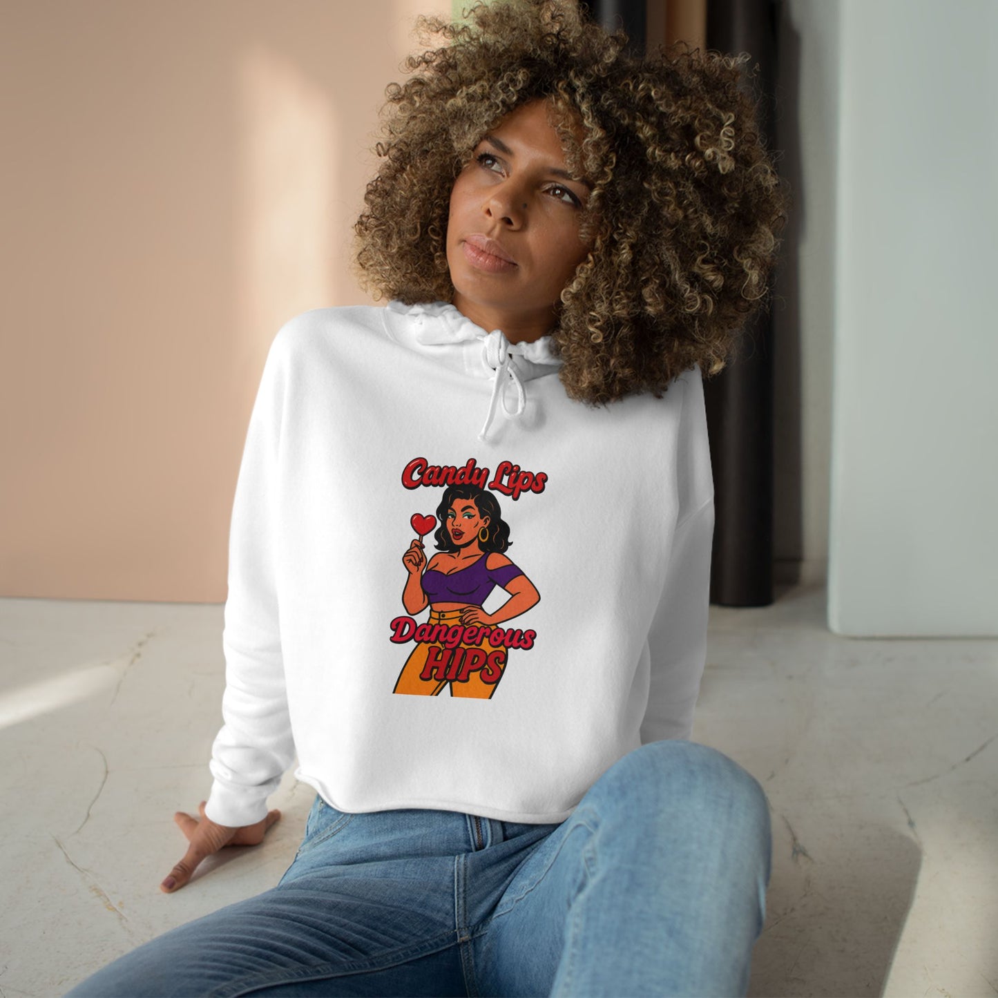 Retro Candy Lips Crop Hoodie, Trendy Streetwear, Gift for Her, Cool Summer Fashion, 90s Vibes, Relaxed Weekend Wear
