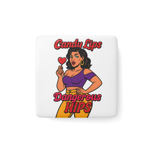 Candy Lips Magnets, Fun Square Porcelain Magnet, Cute Kitchen Decor, Quirky Gift, Retro Vibes for Collectors