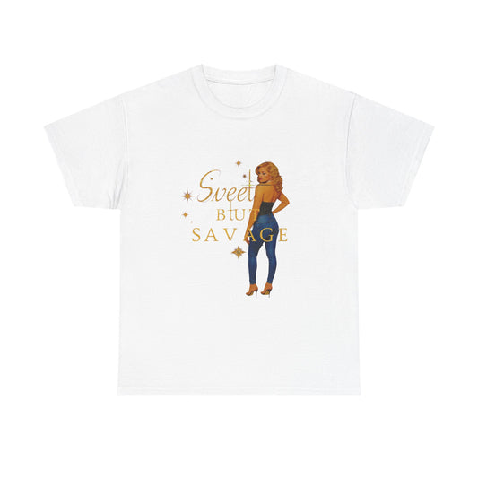 Sweet but Savage Unisex Heavy Cotton Tee | Trendy Graphic Tee, Casual Wear, Gift for Her, Birthday, Everyday Style