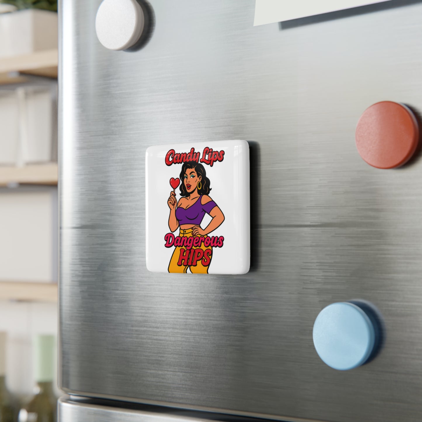Candy Lips Magnets, Fun Square Porcelain Magnet, Cute Kitchen Decor, Quirky Gift, Retro Vibes for Collectors