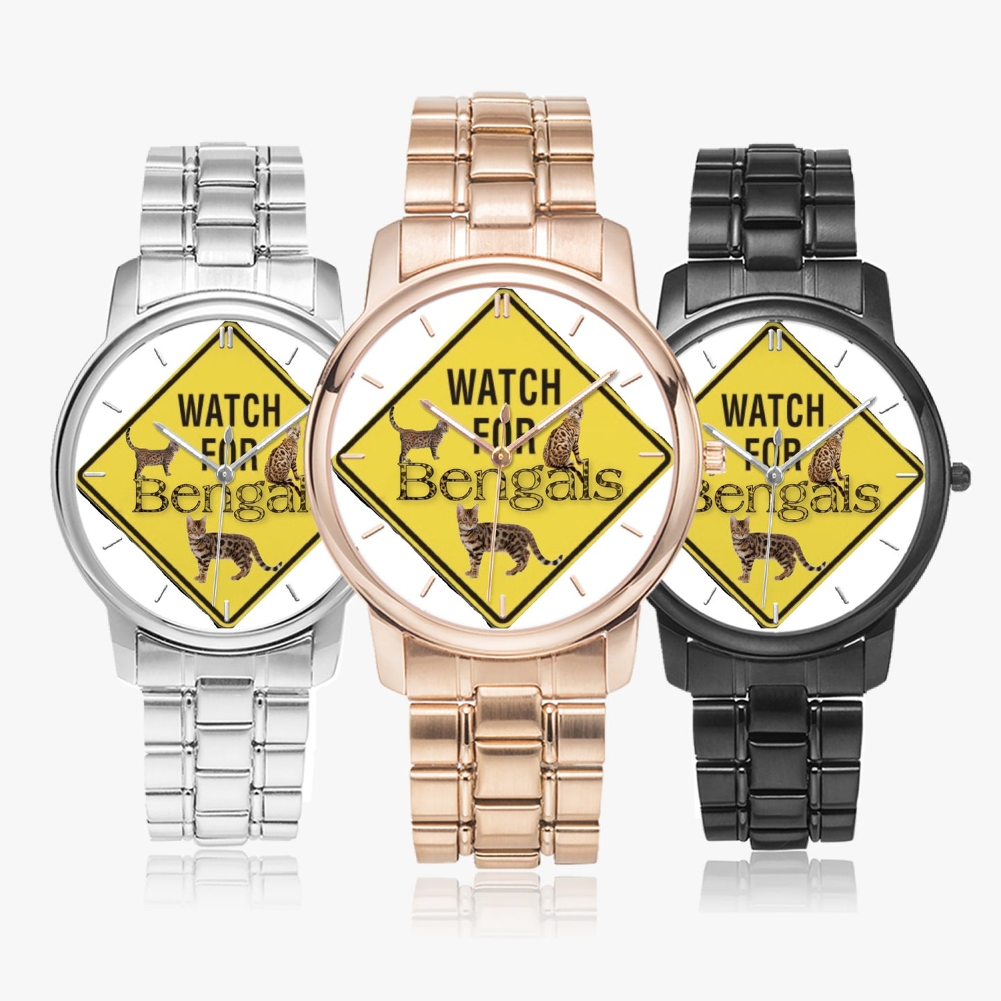 154. 3 Bengals Folding Clasp Type Stainless Steel Quartz Watch (With Indicators)