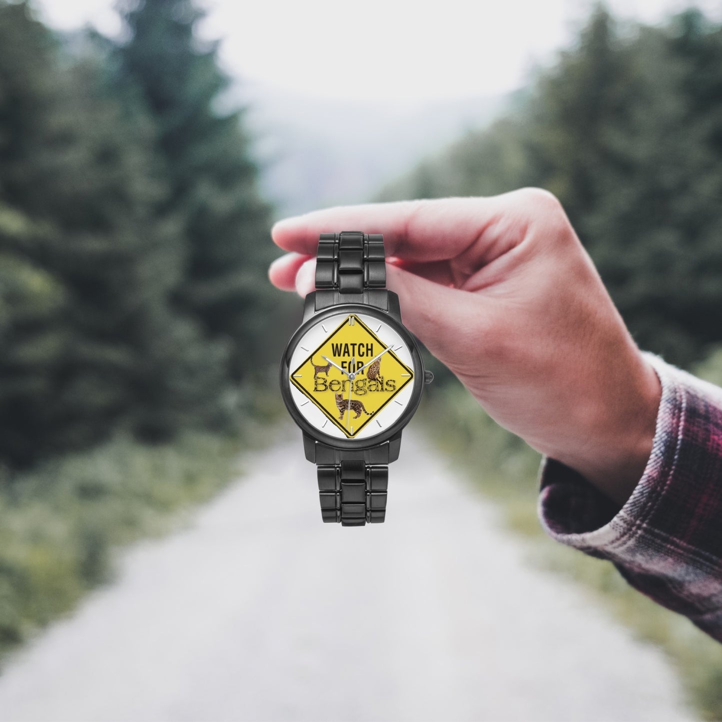 154. 3 Bengals Folding Clasp Type Stainless Steel Quartz Watch (With Indicators)