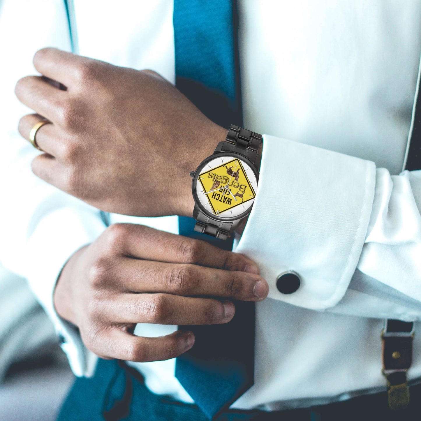 154. 3 Bengals Folding Clasp Type Stainless Steel Quartz Watch (With Indicators)