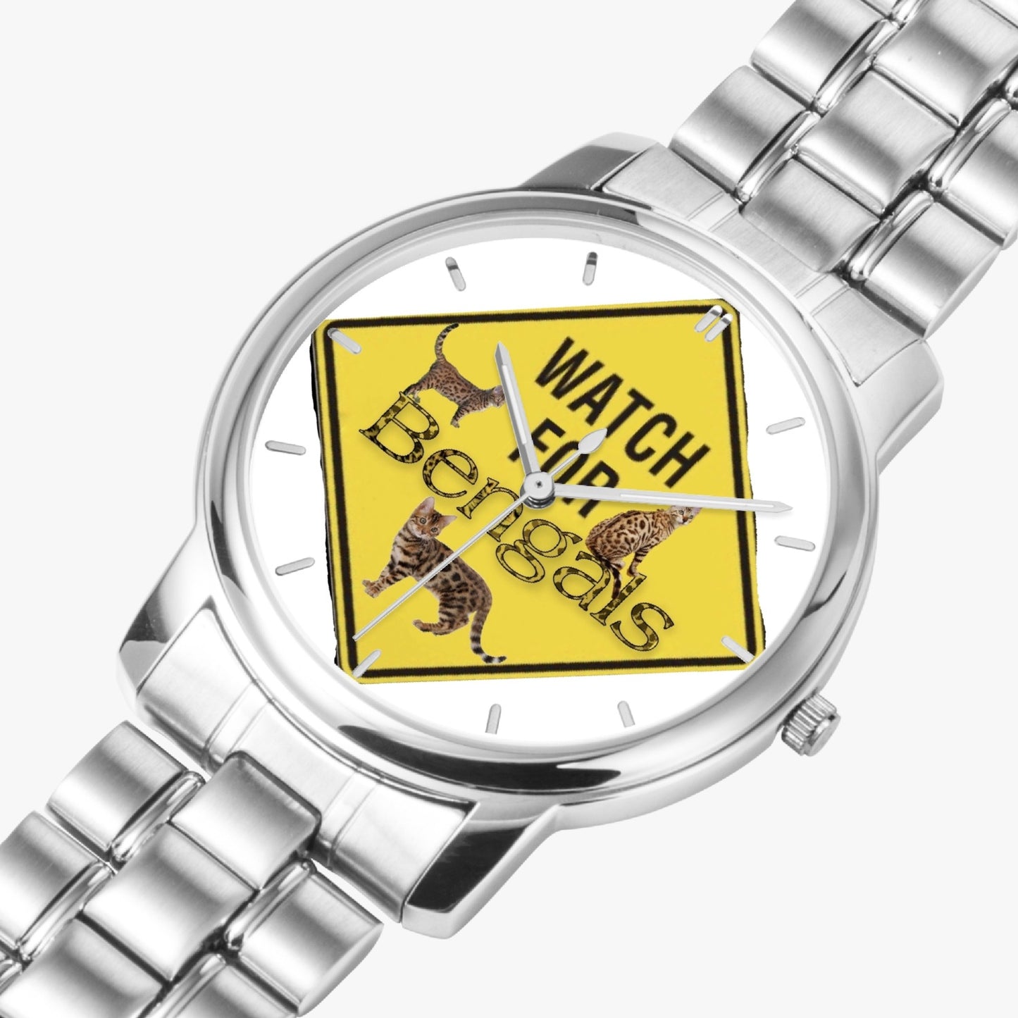 154. 3 Bengals Folding Clasp Type Stainless Steel Quartz Watch (With Indicators)