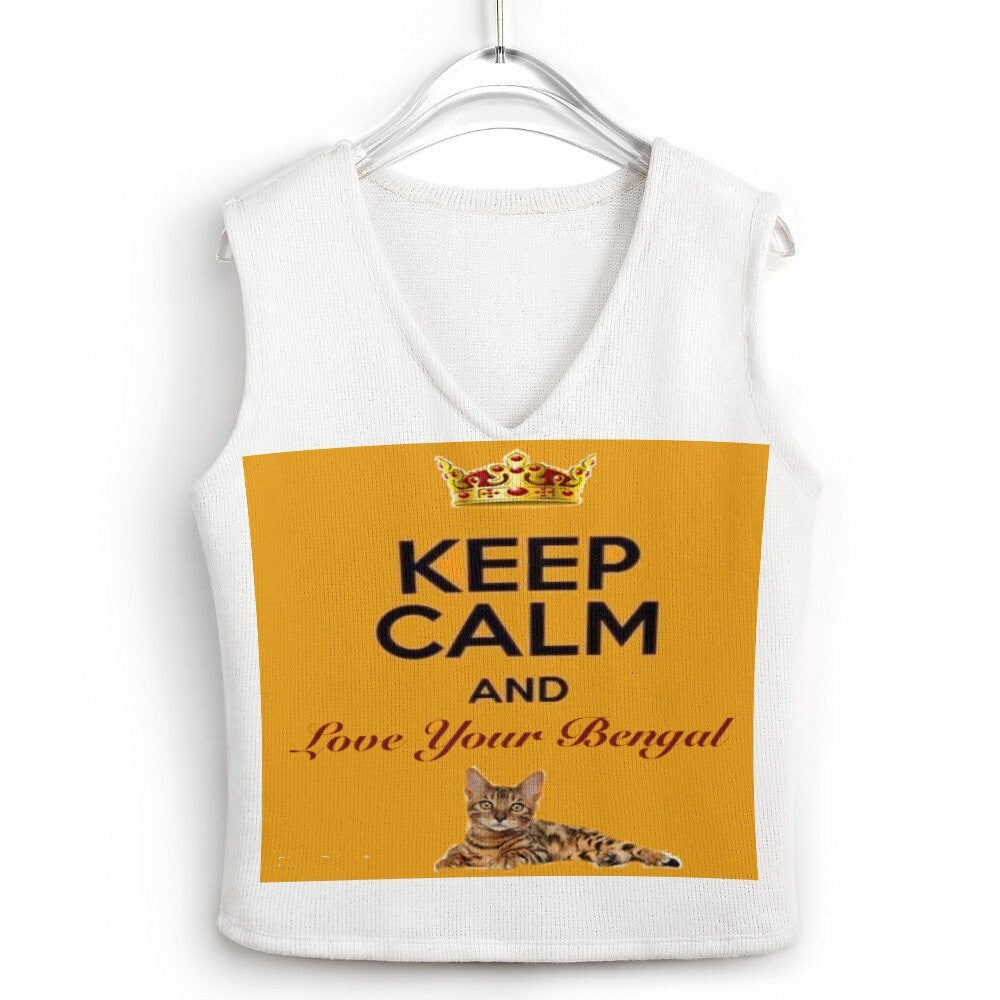 Keep Calm and Love Your Bengal Women's Long Sleeve Button Knit Vest