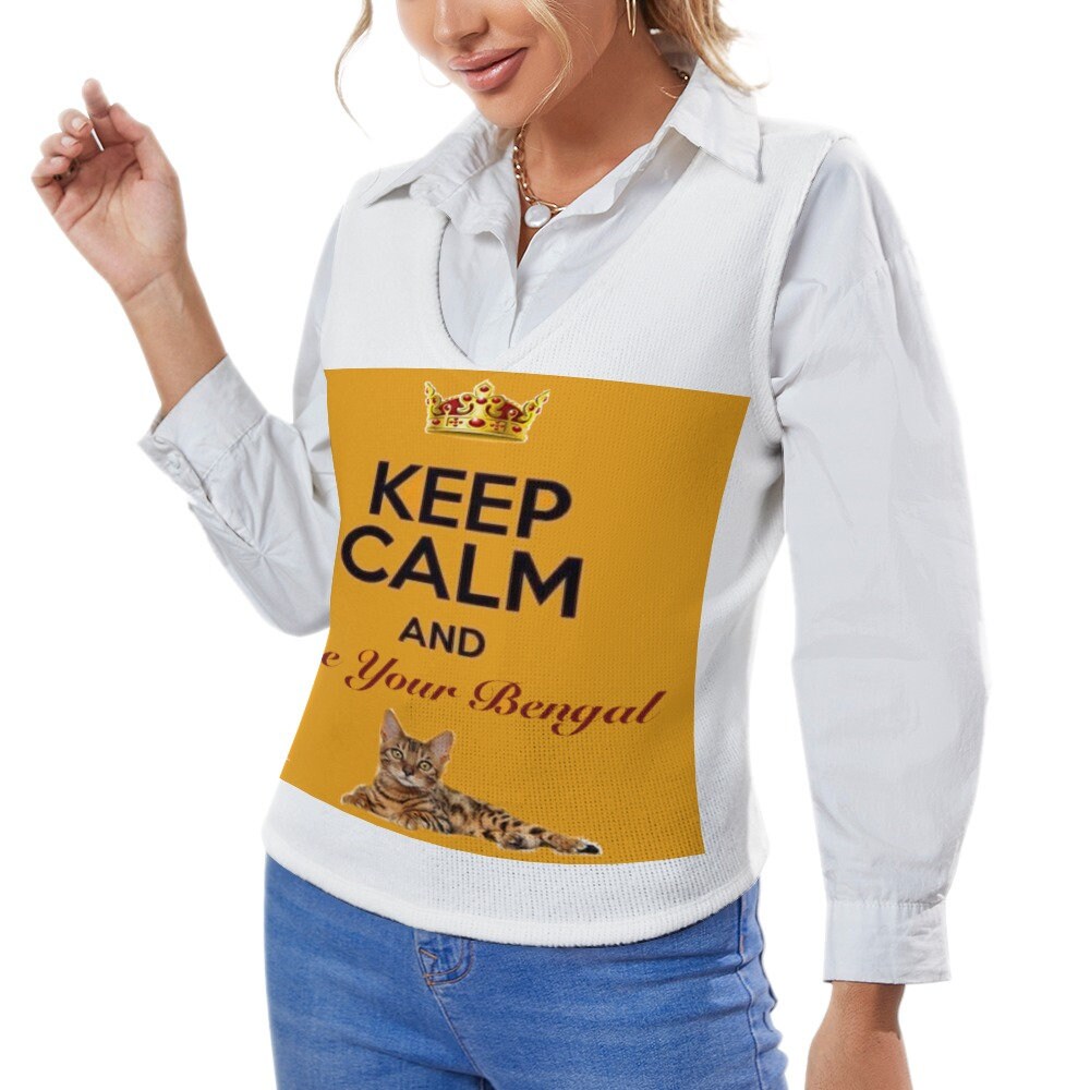 Keep Calm and Love Your Bengal Women's Long Sleeve Button Knit Vest