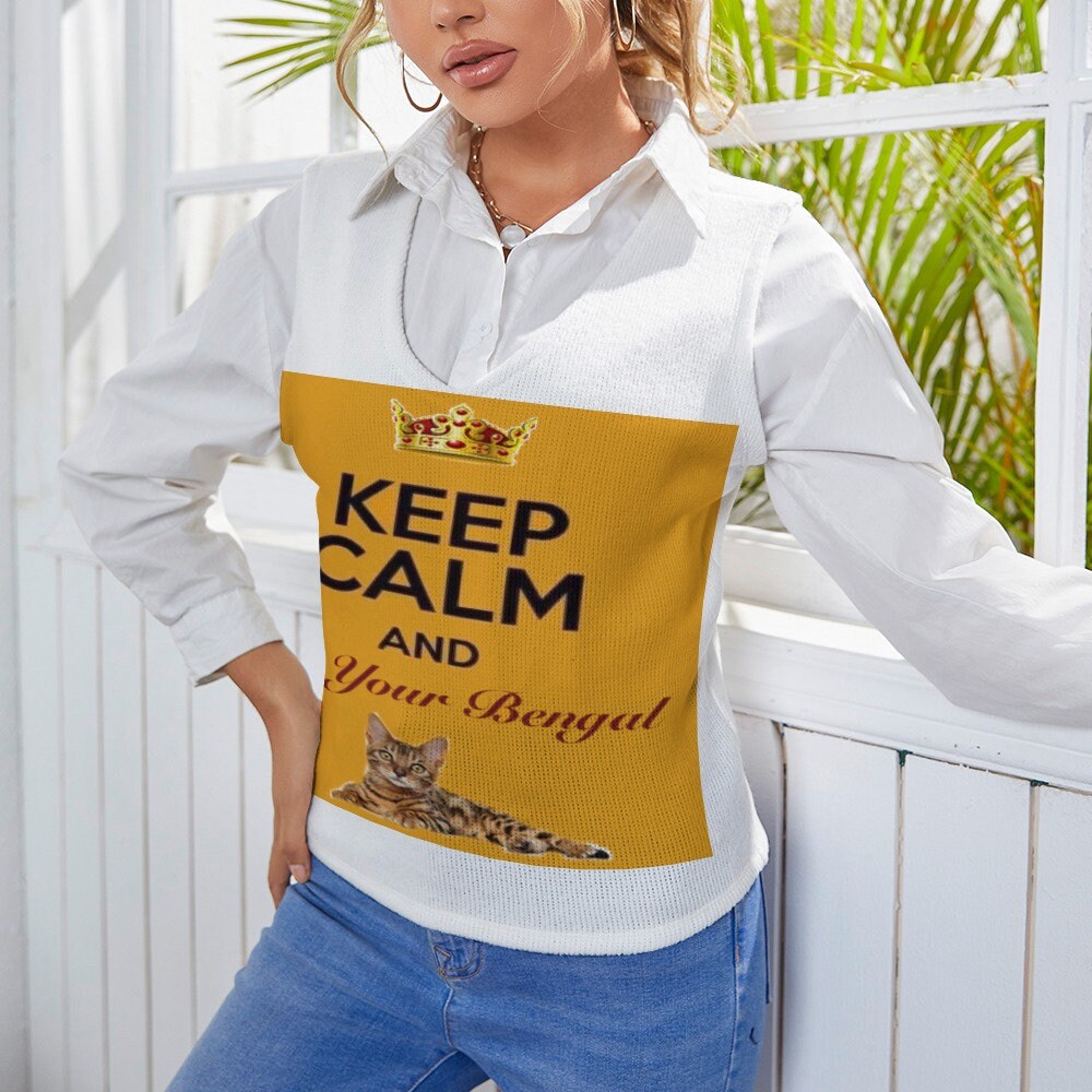 Keep Calm and Love Your Bengal Women's Long Sleeve Button Knit Vest