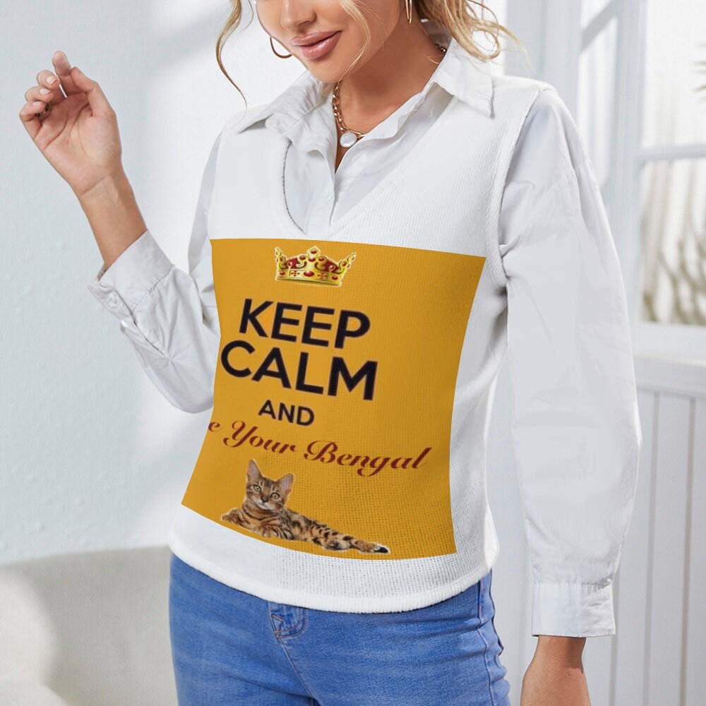 Keep Calm and Love Your Bengal Women's Long Sleeve Button Knit Vest
