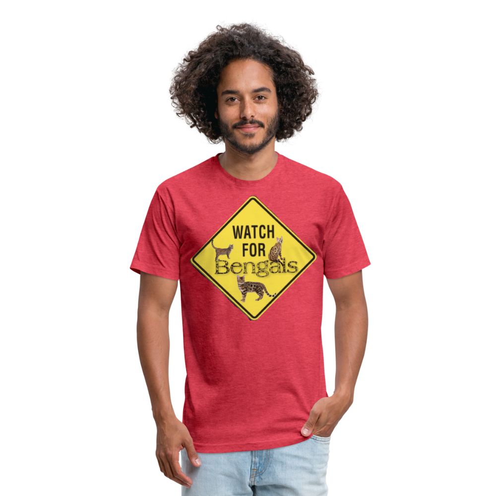 3 Bengals Fitted Cotton/Poly T-Shirt by Next Level - heather red