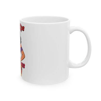 Candy Lips Dangerous Hips Ceramic Mug - Fun Coffee Cup for Gifts, Birthday, Humor, Kitchen Decor, Retro Style