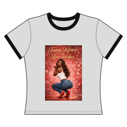 Women's Ringer Tee — "Fairy Kisses and Love Wishes" Valentine's Graphic Tee