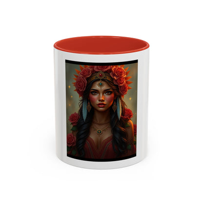Floral Goddess Accent Coffee Mug — Boho Floral Portrait 11/15oz
