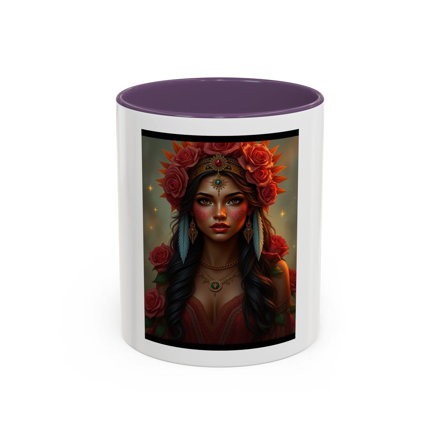 Floral Goddess Accent Coffee Mug — Boho Floral Portrait 11/15oz