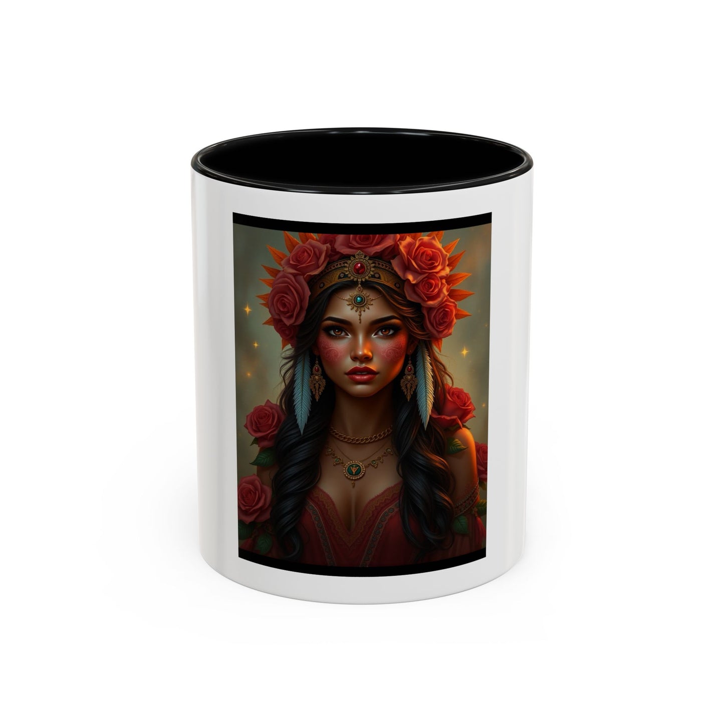 Floral Goddess Accent Coffee Mug — Boho Floral Portrait 11/15oz