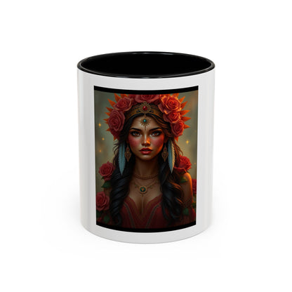 Floral Goddess Accent Coffee Mug — Boho Floral Portrait 11/15oz