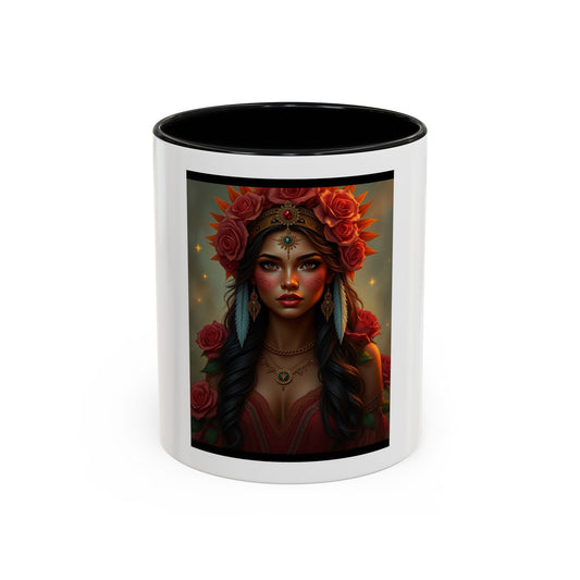 Floral Goddess Accent Coffee Mug — Boho Floral Portrait 11/15oz