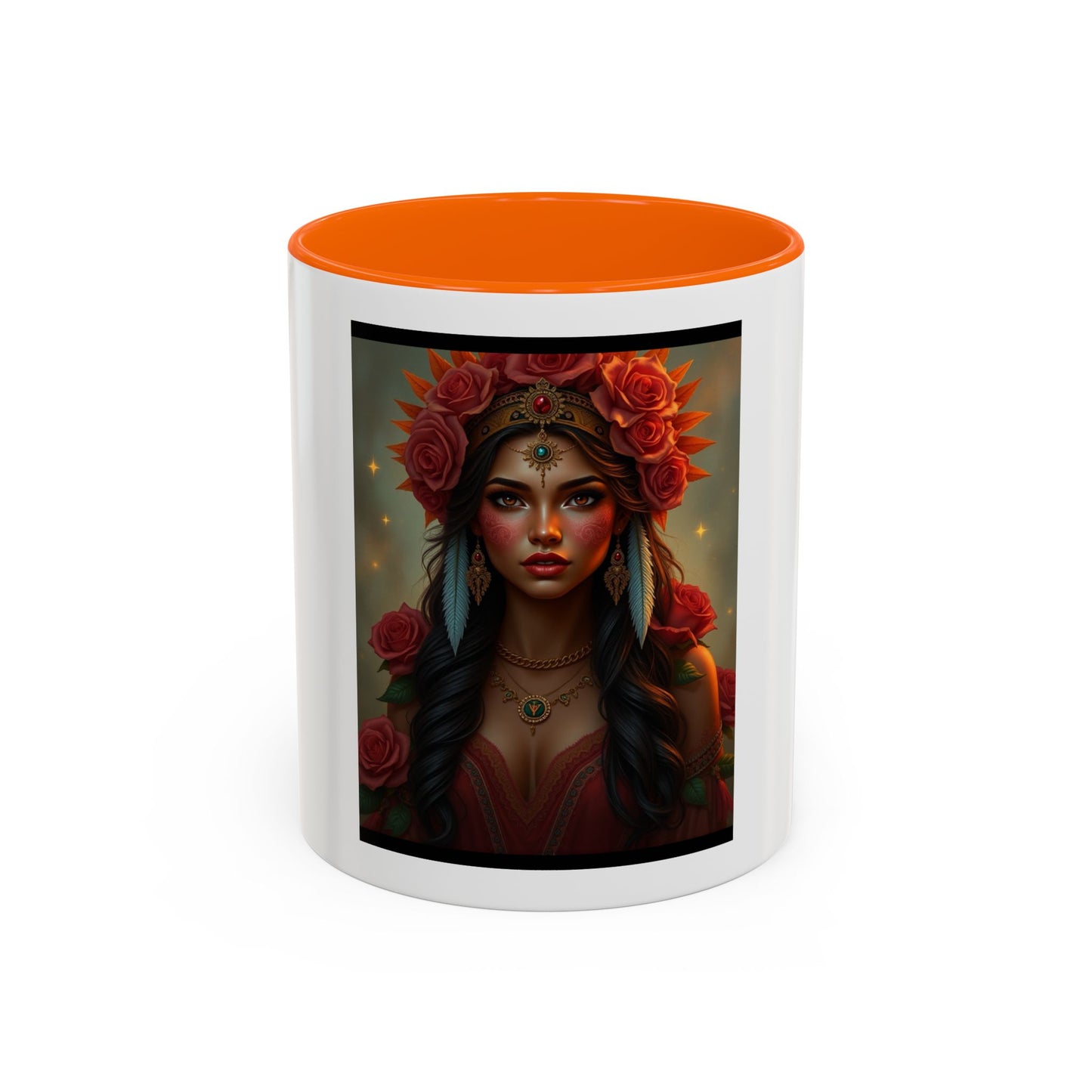 Floral Goddess Accent Coffee Mug — Boho Floral Portrait 11/15oz