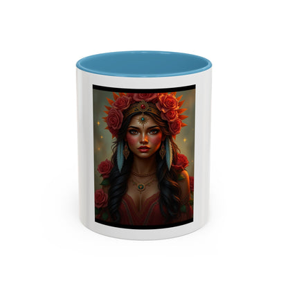 Floral Goddess Accent Coffee Mug — Boho Floral Portrait 11/15oz