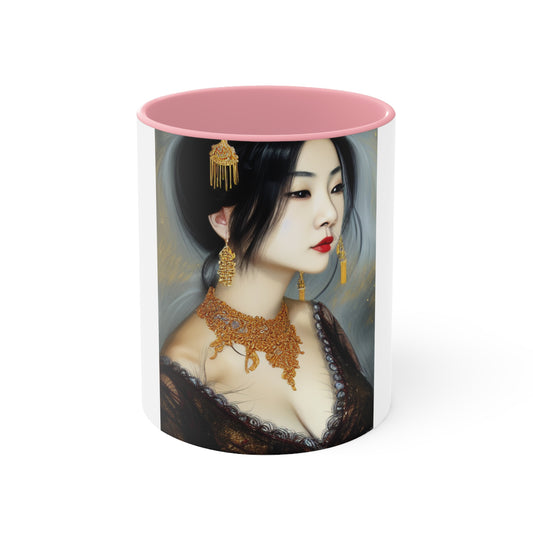 Eve Portrait Ceramic Coffee Cup with Pink Interior
