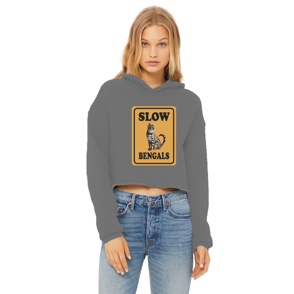 slow bengals Ladies Cropped Raw Edge Hoodie