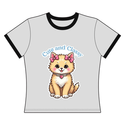 Cute and Classy Pomeranian Ringer Tee — Women's Dog Lover Graphic Shirt