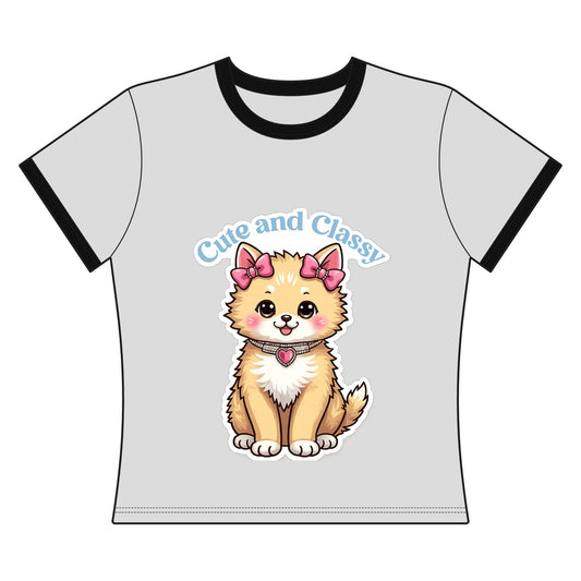 Cute and Classy Pomeranian Ringer Tee — Women's Dog Lover Graphic Shirt