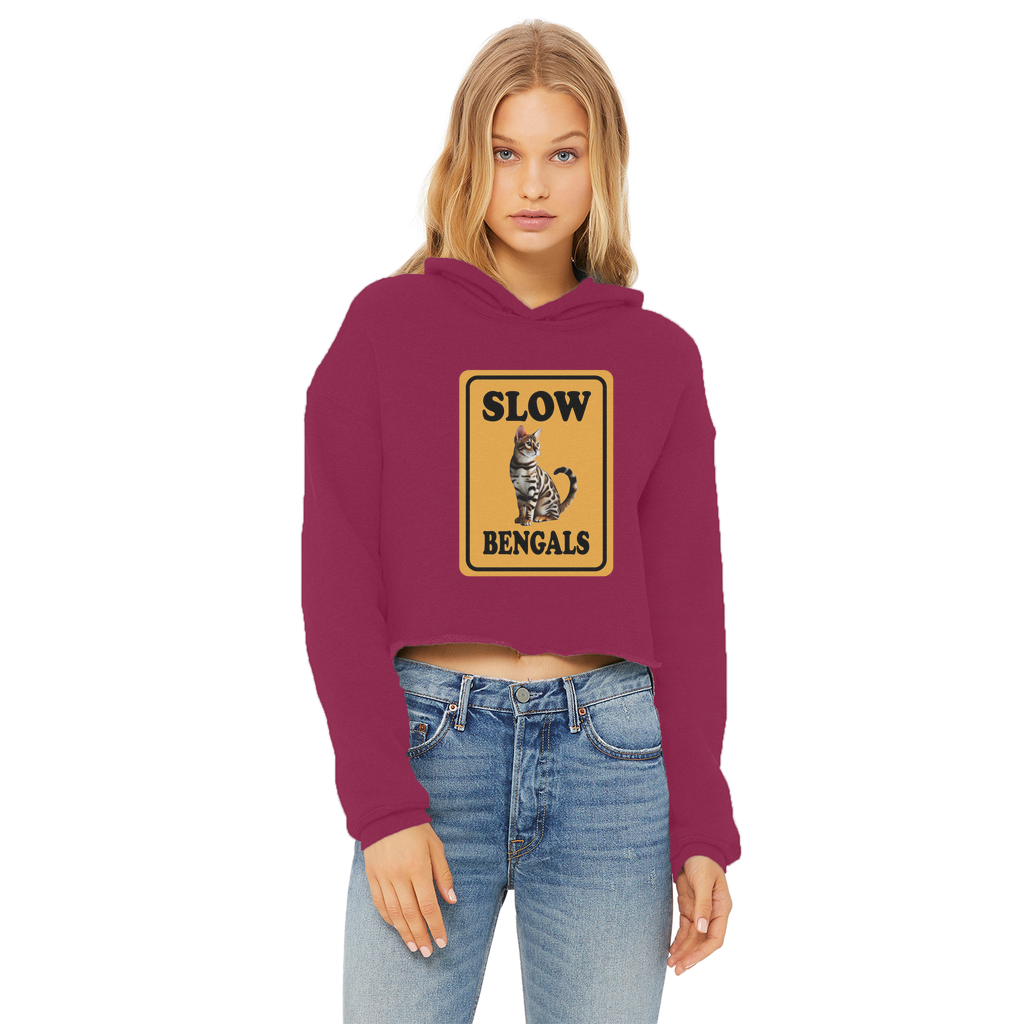 slow bengals Ladies Cropped Raw Edge Hoodie