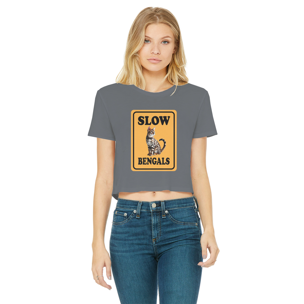 slow bengals Classic Women's Cropped Raw Edge T-Shirt