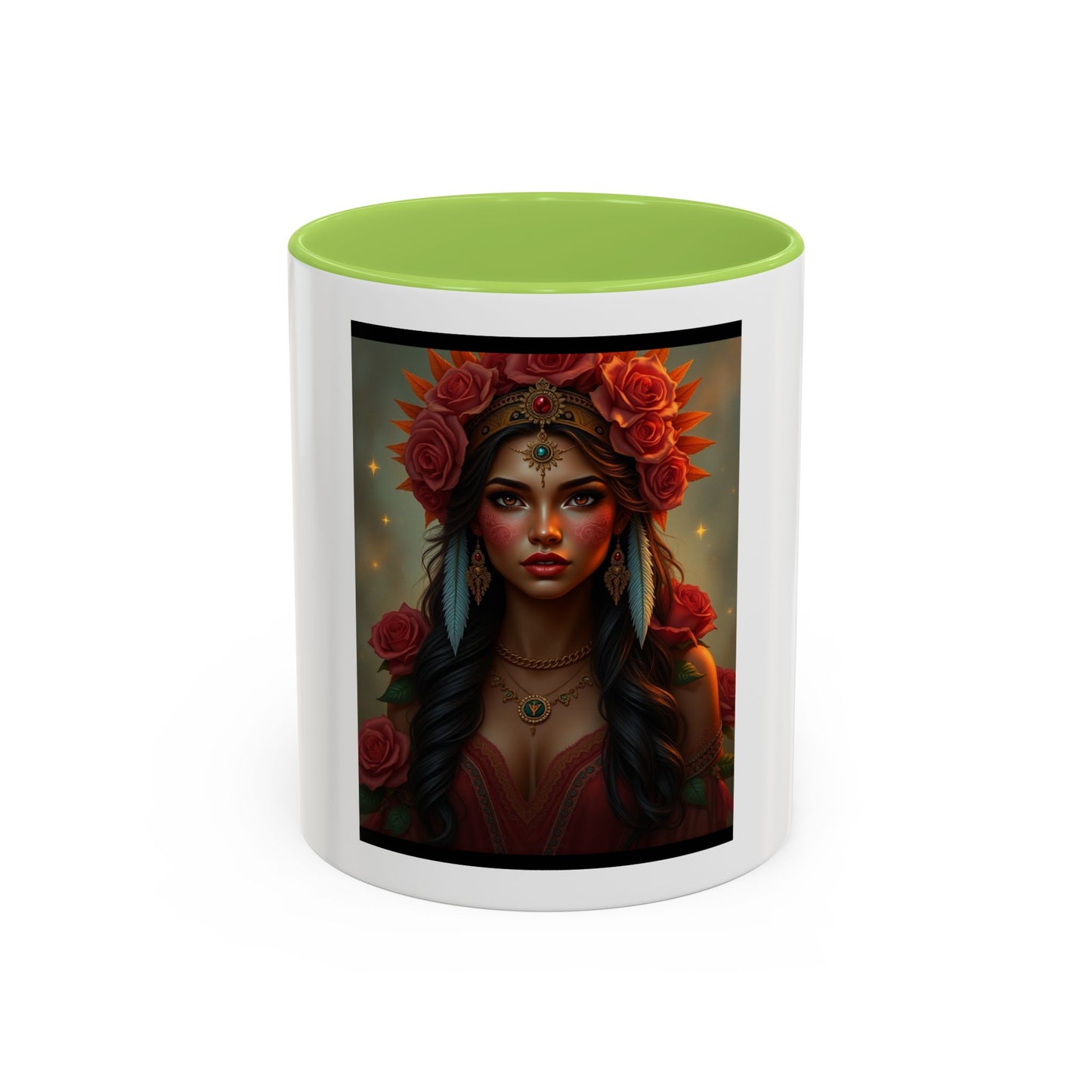 Floral Goddess Accent Coffee Mug — Boho Floral Portrait 11/15oz