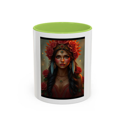 Floral Goddess Accent Coffee Mug — Boho Floral Portrait 11/15oz
