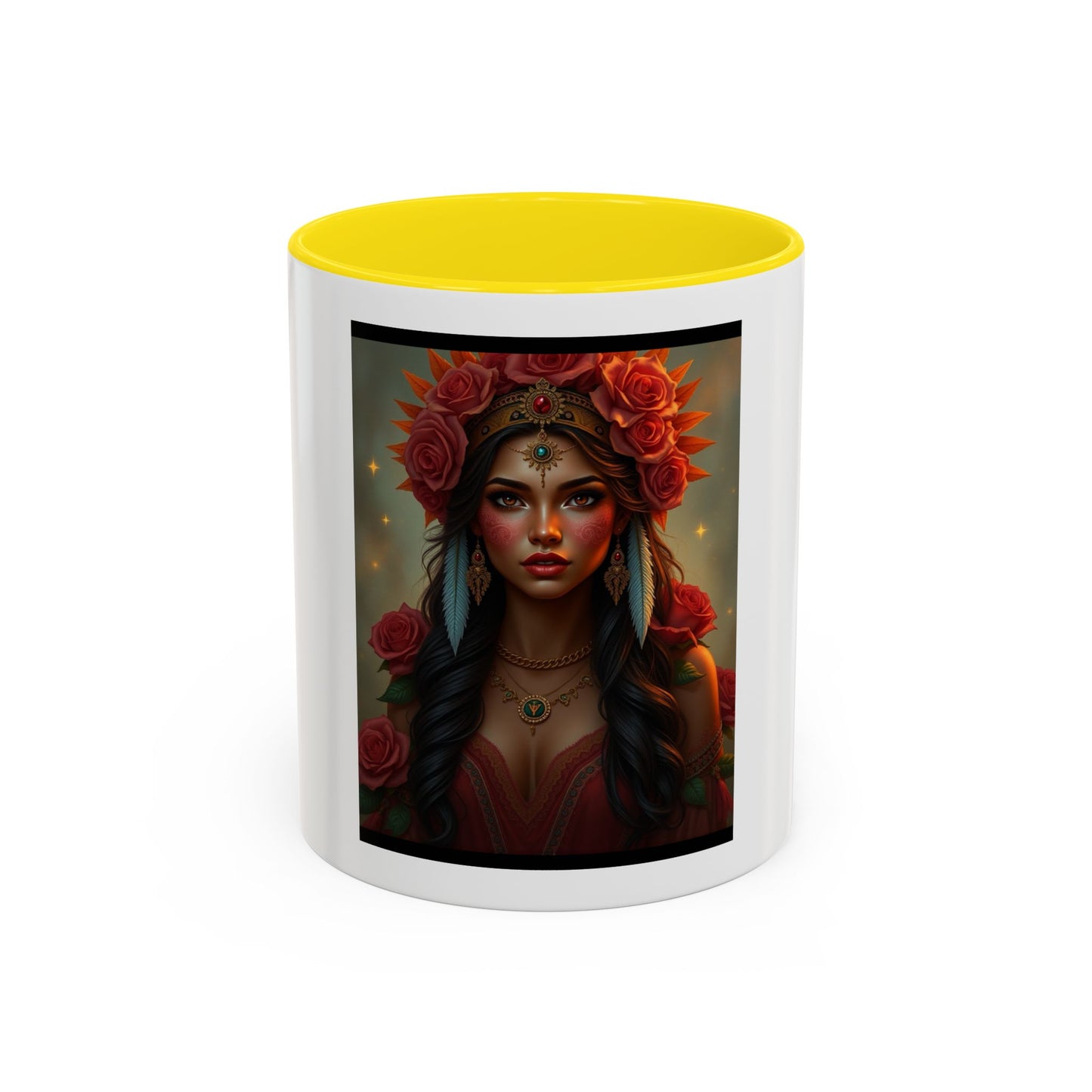 Floral Goddess Accent Coffee Mug — Boho Floral Portrait 11/15oz