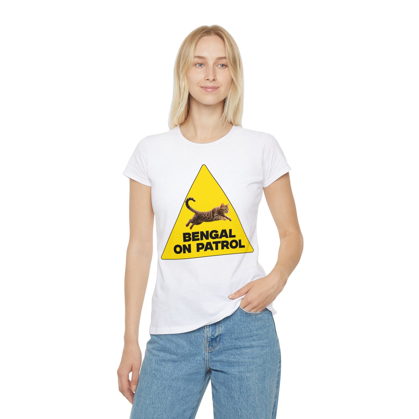 Bengal On Patrol Women's T-Shirt — Cute Warning Sign Cat Tee