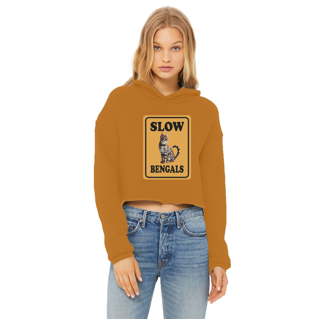 slow bengals Ladies Cropped Raw Edge Hoodie