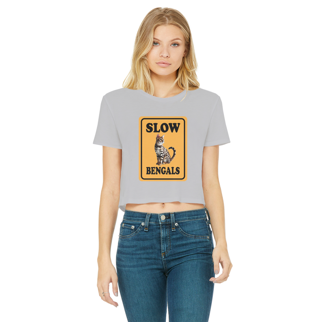 slow bengals Classic Women's Cropped Raw Edge T-Shirt