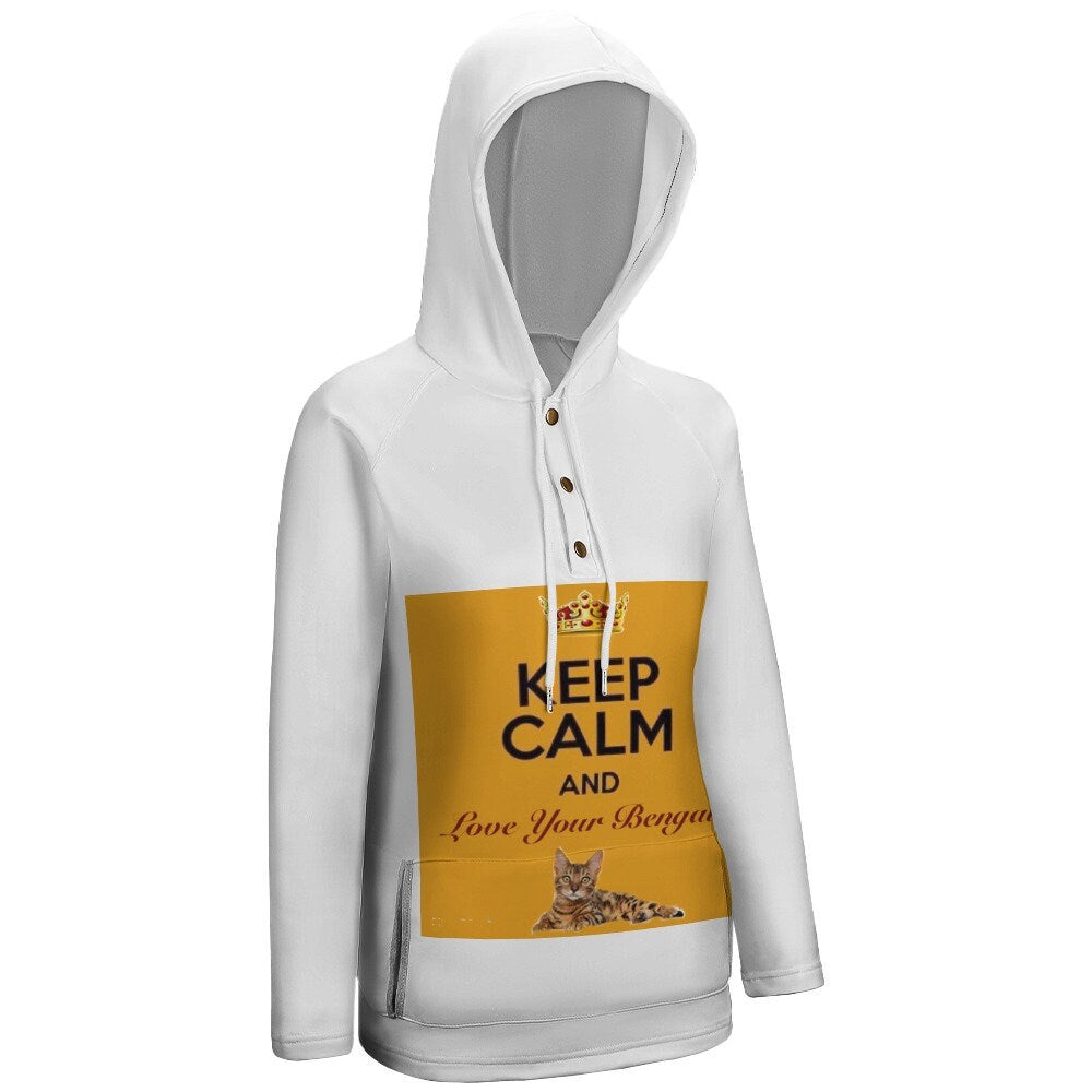 Keep Calm and Love Your Bengal Women's Button Hooded Sweater