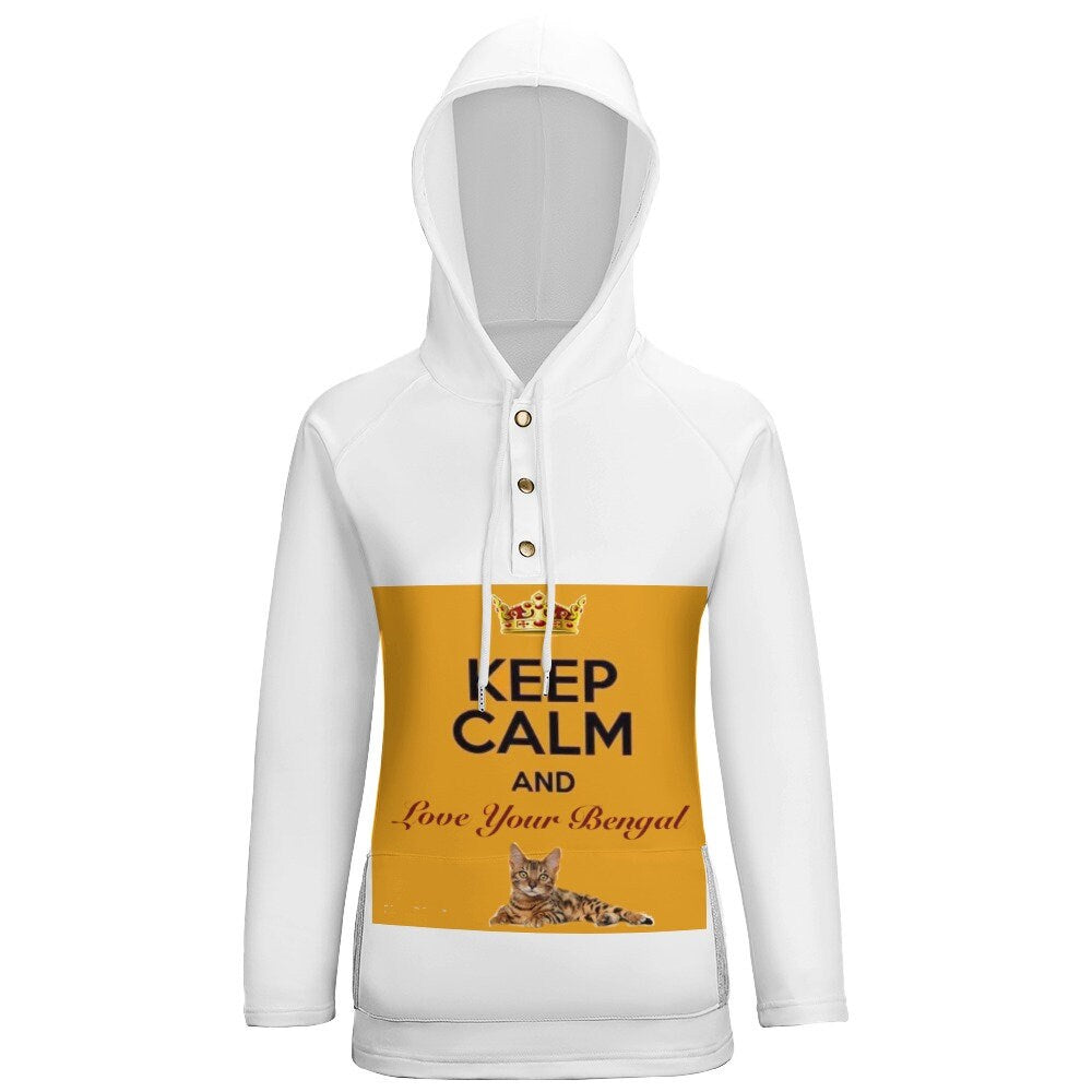 Keep Calm and Love Your Bengal Women's Button Hooded Sweater